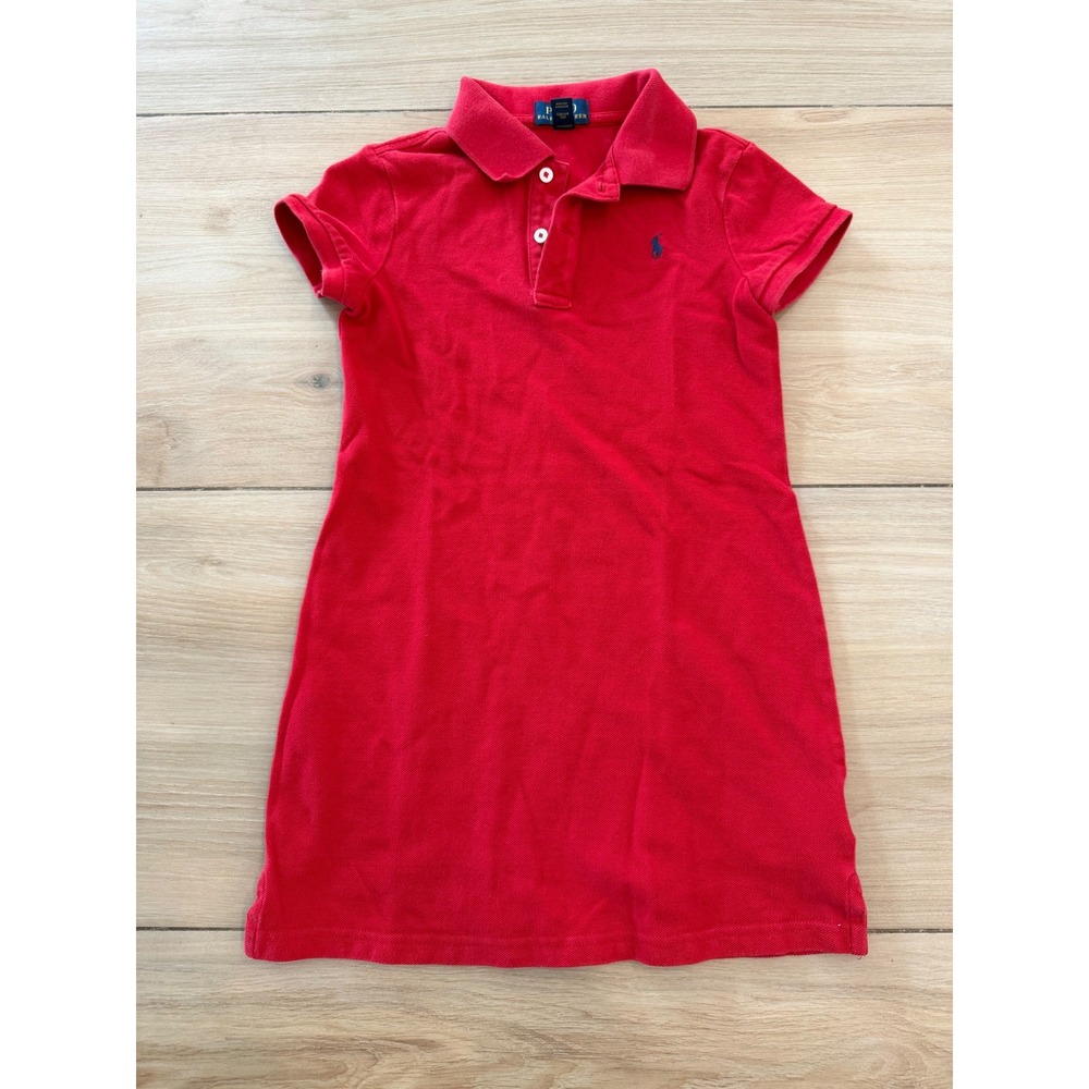 Polo Ralph Lauren Girls Red Cotton Pique Short Sleeve Polo Dress Size S 7